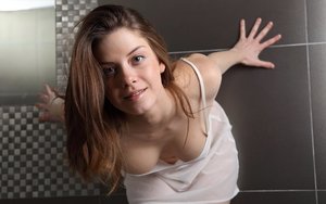 18 year old female boxer Sabrina Blond covers up her naked tits